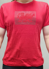 Ladies Welsh Diamonte Flag Skinni T-Shirt (Red)|Crys Baner Cymru Merched (Coch)