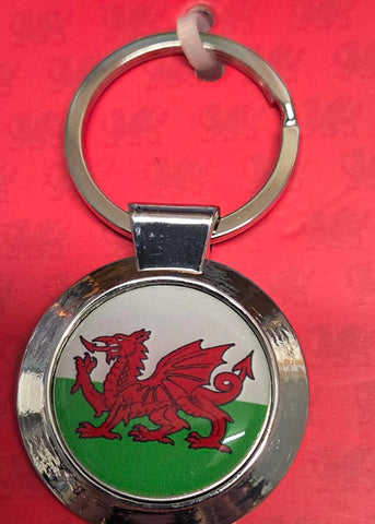 Cymru Dragon Round Metal Keyring|Cylch Allweddi Cymru