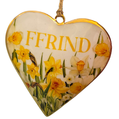 Ffrind Daffodil Metal Heart Hanger|Addurn Ffrind