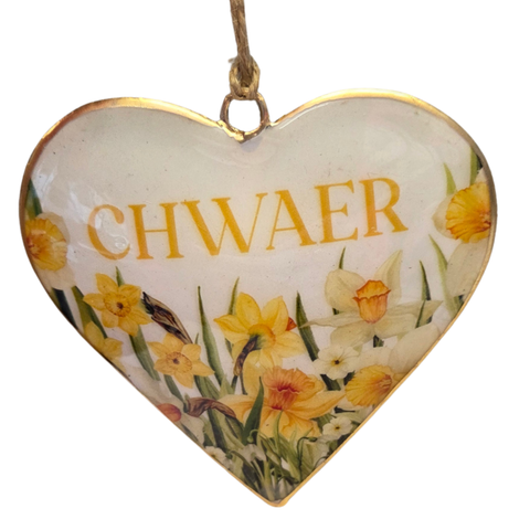 Chwaer Daffodil Metal Heart Hanger|Addurn Chwaer