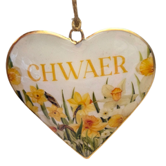 Chwaer Daffodil Metal Heart Hanger|Addurn Chwaer