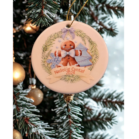 Nadolig Cyntaf 2026 Hanging Decoration (Blue/Pink) | Addurn Nadolig Cyntaf 2026 (Glas/Pinc)