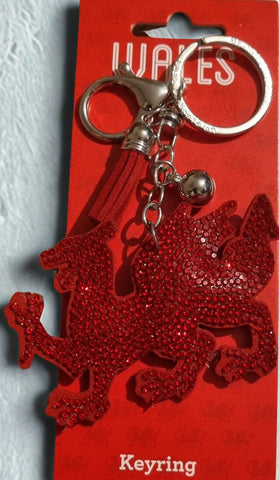 Wales Dragon Diamante Keyring|Cylch Allweddi Draig Goch Cymru