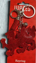 Wales Dragon Diamante Keyring|Cylch Allweddi Draig Goch Cymru