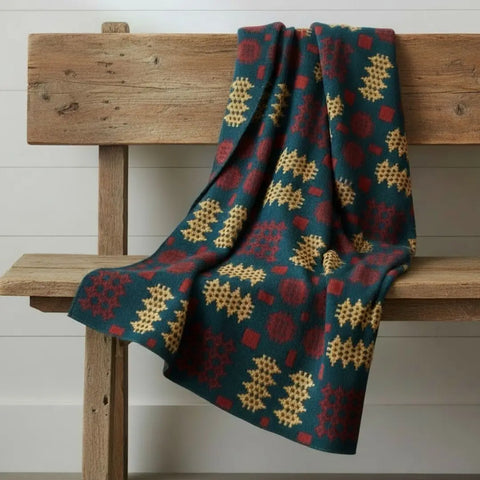 Teal Multi Welsh Tapestry Style Throw|Planced Patrwm Carthen (Tri-lliw)