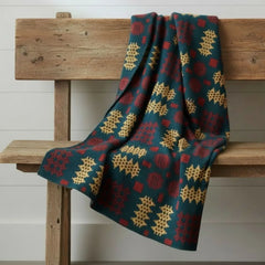 Teal Multi Welsh Tapestry Style Throw|Planced Patrwm Carthen (Tri-lliw)