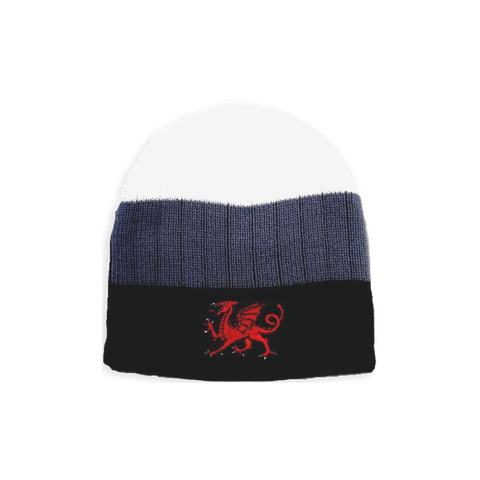 Welsh Dragon Three Tone Beanie Hat|Het Streipiog Draig Goch