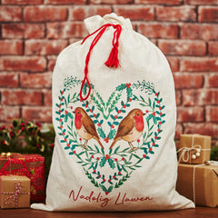 Robin 'Nadolig Llawen' Christmas Sack|Sach Nadolig Robin Goch