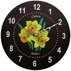 Welsh Slate Daffodil Wall Cloc|Cloc Llechen Cennin Pedr