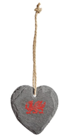 Welsh Dragon Slate Heart Hanger| Calon Llechan Draig Goch