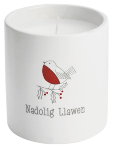 Welsh Christmas Robin Scented Candle|Cannwyll Nadolig Llawen Robin Goch