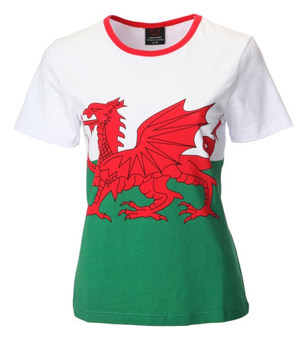 Ladies Welsh Flag Skinni Fit T-Shirt|Crys Fflag Cymru Merched
