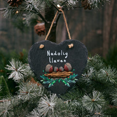 Robin Slate Christmas Hanger|Addurn Nadolig Llawen Robin Goch