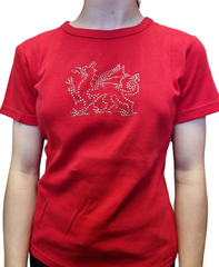 Girls Diamonte Red Dragon Skinni T-shirt|Crys Draig Goch