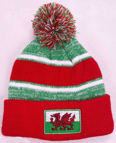 Red Stripe Bobble Hat|Het Gynnes Streipen Goch