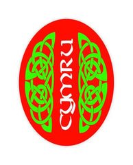 Cymru Red/Green Celtic Oval Sticker|Sticr Celtaidd Cymru
