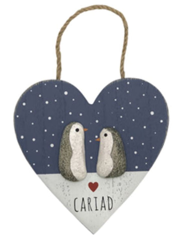 Cariad Penguins Pebble Heart | Arwydd Cariad Pengwin