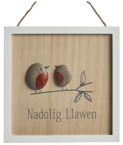 Welsh Nadolig Llawen robin pebble sign|Nadolig Llawen