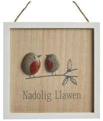 Welsh Nadolig Llawen robin pebble sign|Nadolig Llawen