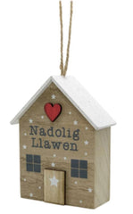 Nadolig Llawen Hanging Wooden House Decoration|Addurn Nadolig Llawen